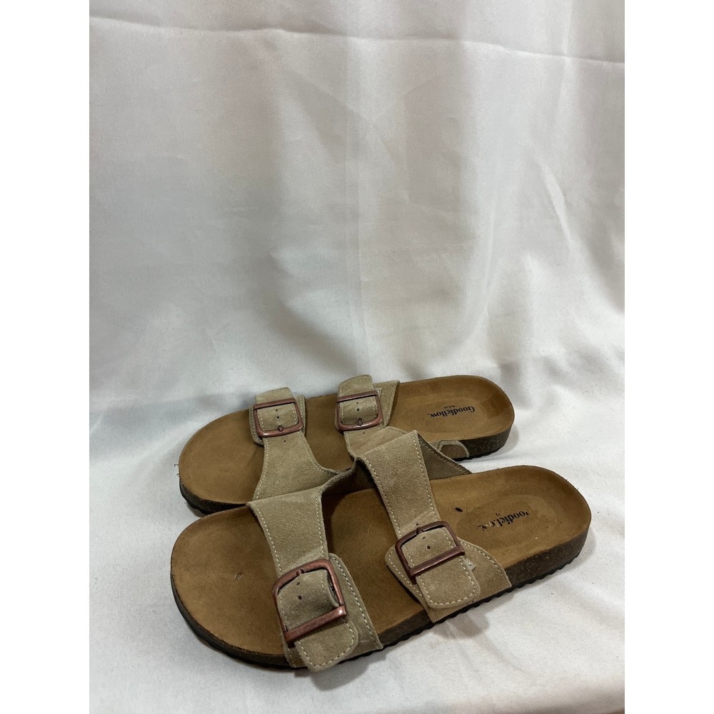 Goodfellow & Co Mens Tan Two Strap Buckle Slide Sandals Size 8